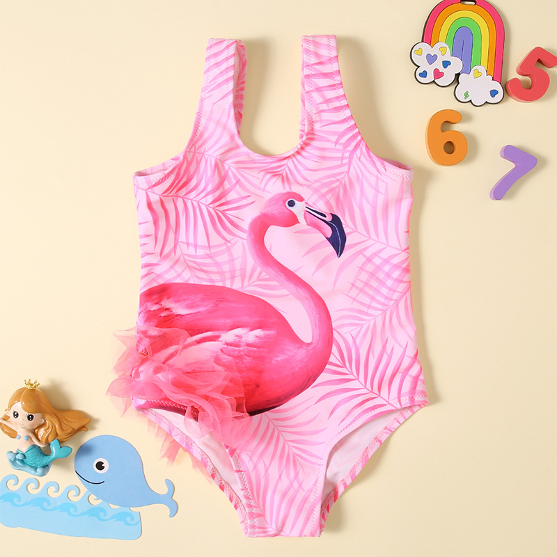 New European and American one-piece swimsuit for girls flamingo cartoon pattern swimsuit for women