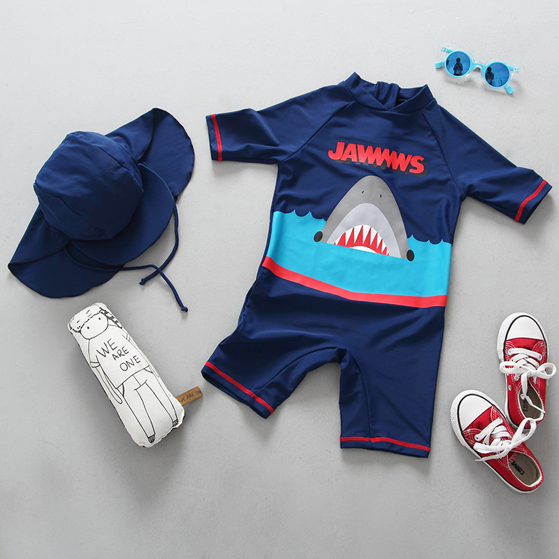 Korean children's swimsuit boy tide little child one-piece swimsuit baby baby shark surf suit suit with cap