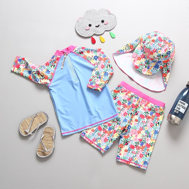 Korean style girls' swimsuits, ins, long-sleeved sun protection, quick-drying and warm surfing suits for babies and children, trendy details Picture