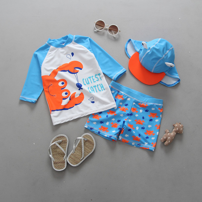 Fashionable style children swimsuit boy baby cute style baby surf suit swimsuit suit with hat