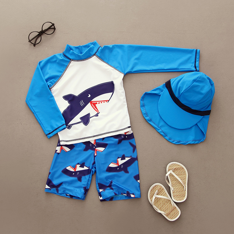 South Korea children's swimsuit boy suntan long sleeve split body swimsuit baby handsome shark dry surf suit