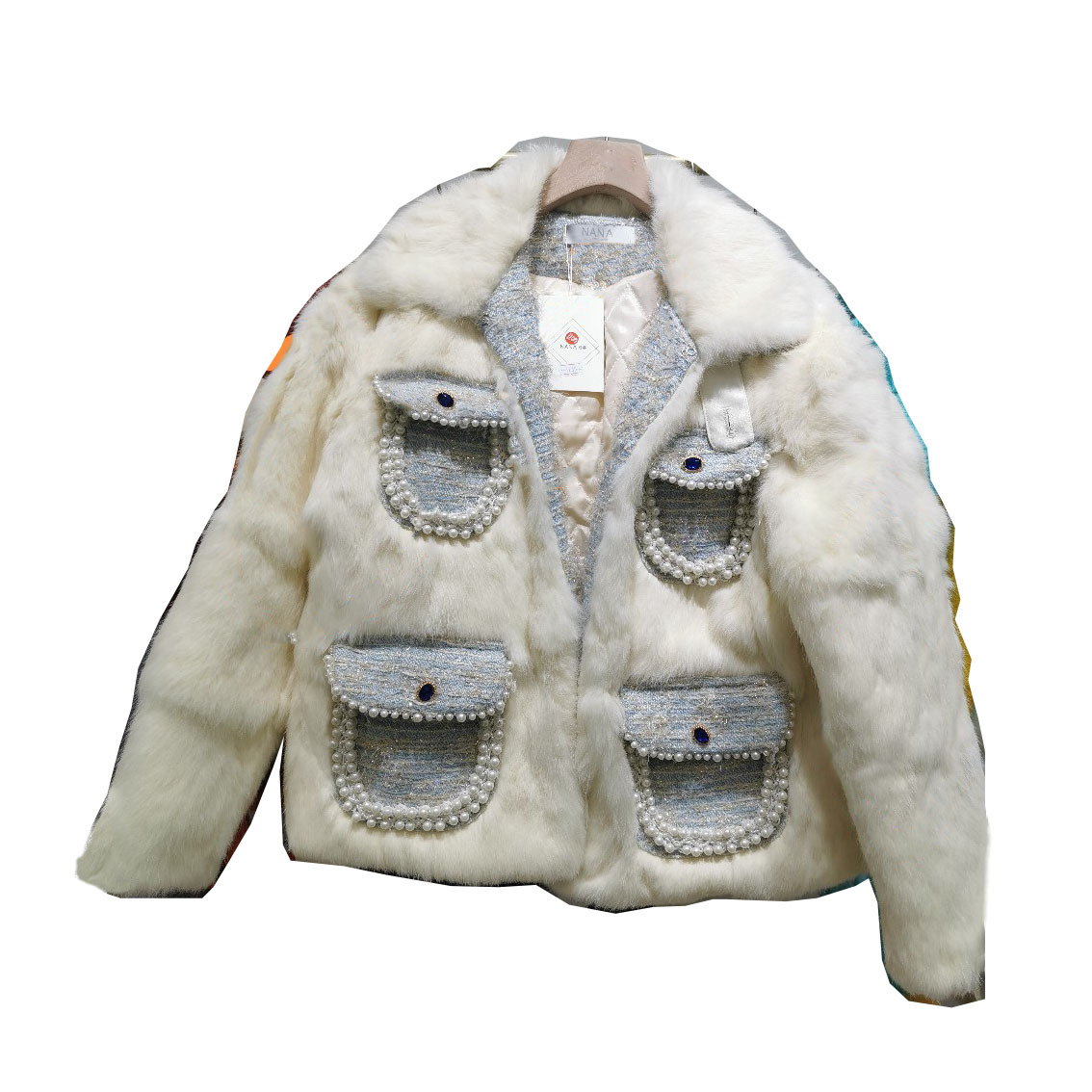 coco Genuine Fur "Retro Fragrance" Pearl pocket design Rex rabbit fur coarse-spun small fragrance style fur coat Item Picture