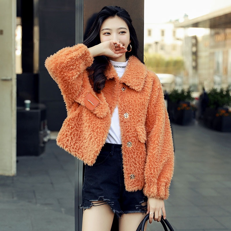 [long-term stock] wool sheep cut cashmere coat women autumn and winter fashion new fur coat loose short trend