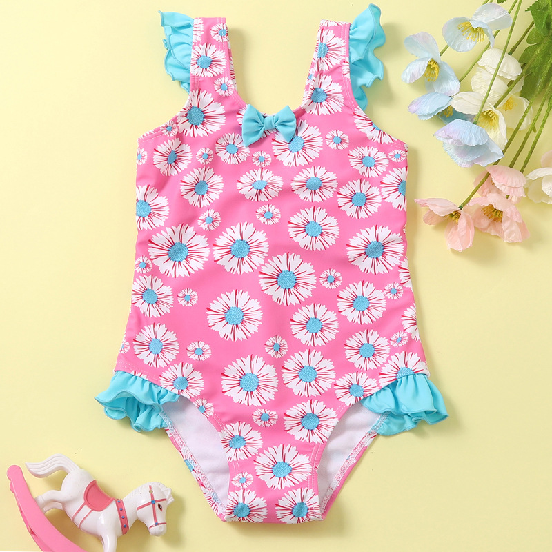 20 New styles of Daisy pattern one-piece swimsuits for girls, sexy swimming swimsuits for baby girls details Picture