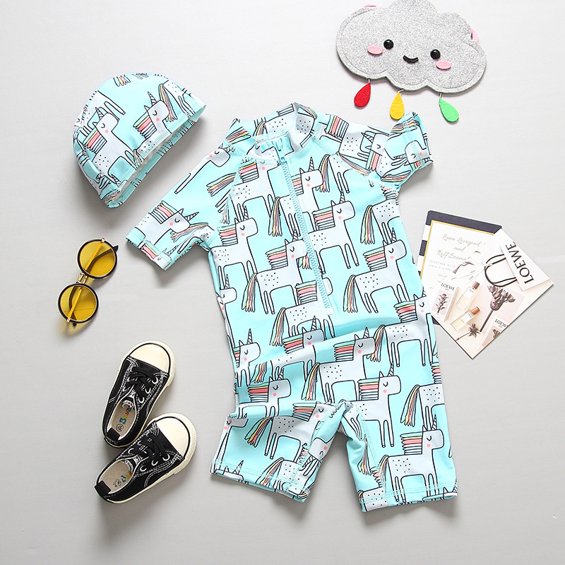 South Korea sun protection children's swimsuit girl pony one-piece girl children's swimsuit cap hot spring swimsuit trend