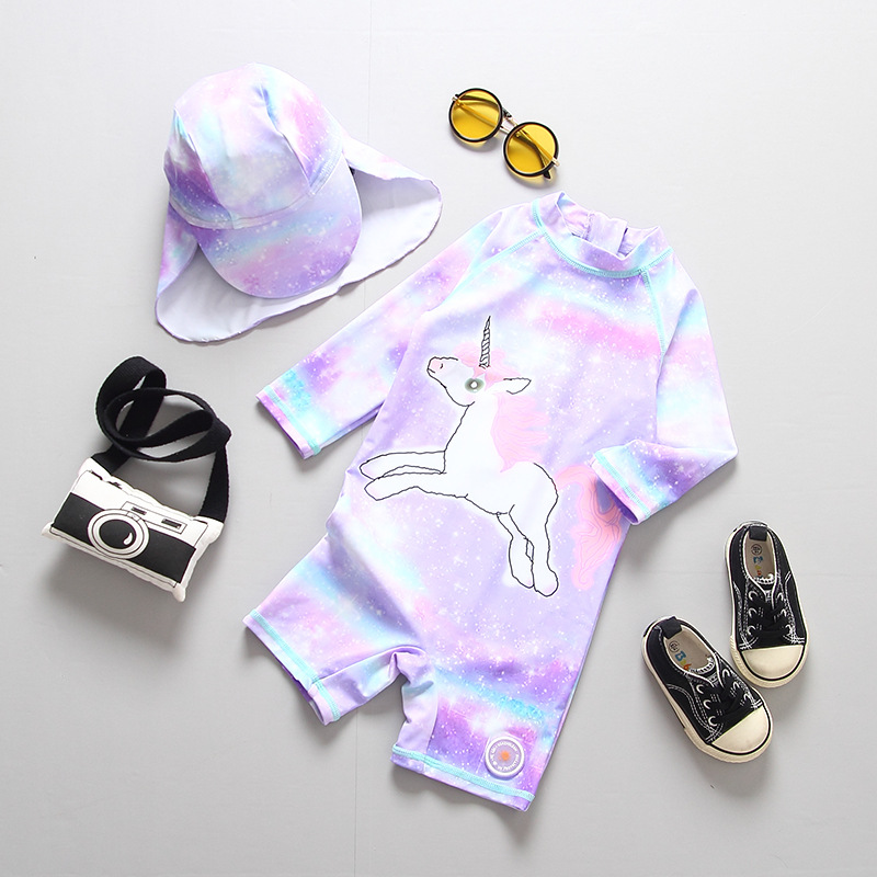 Korean style girl pony one-piece swimsuit lovely Sun-protective clothing girl princess purple Korean version children's swimsuit