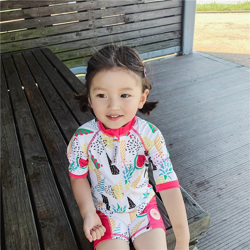 Instagram star kids one-piece swimsuit girls baby swimsuit Sunscreen baby surf suit swimsuit set