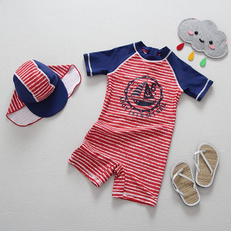 Boy's sun-protected one-piece striped sailing surf wetsuit Kid's kid's boy's swimsuit dry fast