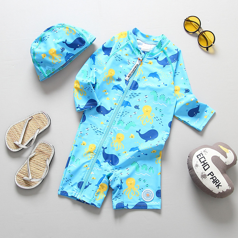 South Korea children's one-piece swimsuit boy baby baby diving surf suit sun protection fast drying boy swimsuit set