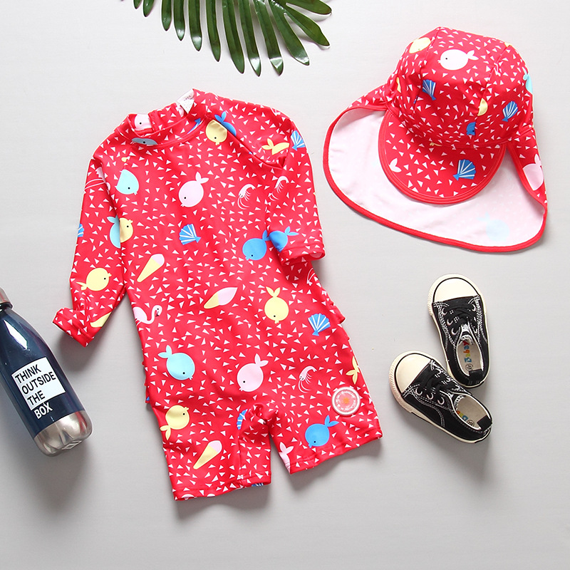 Korean children's swimsuit girl baby baby surf suit princess one-piece swimsuit free sunscreen hat