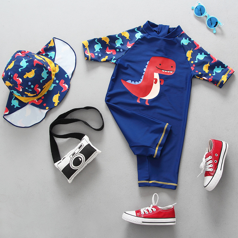 Korean dinosaur swimsuit for children boy baby beach Siamese baby swimming suit for children surf suit