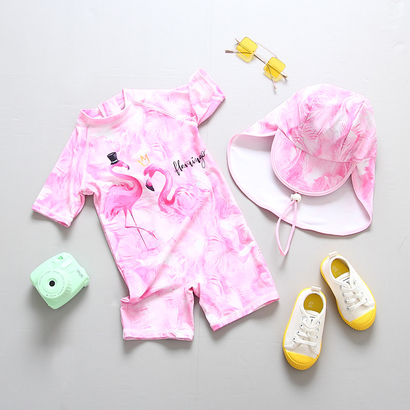 Instagram swimsuit baby girl Flamingo swimsuit one-piece little child Girl baby sun protection surf suit
