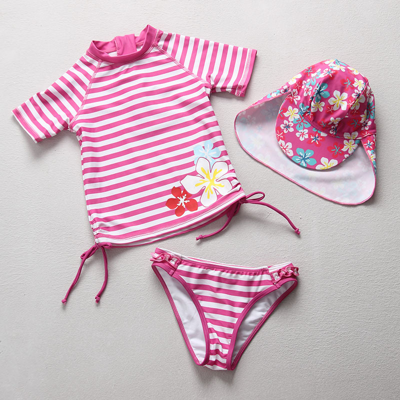 Korean version sunscreen children split swimsuit baby princess stripe flower sunscreen beach swimsuit for girls