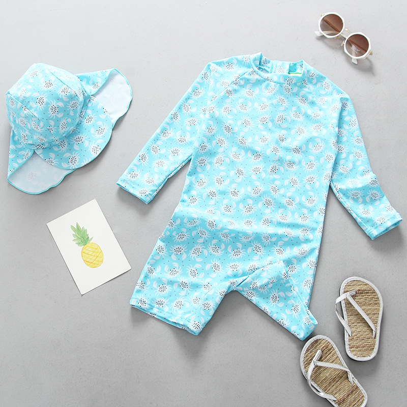 European and American children and girls sunblock surf suit uv protection baby baby swim suit suit with cap