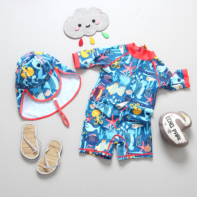 British children's swimsuit boy cute one-piece cartoon sun protection quick dry baby baby swim suit surf suit