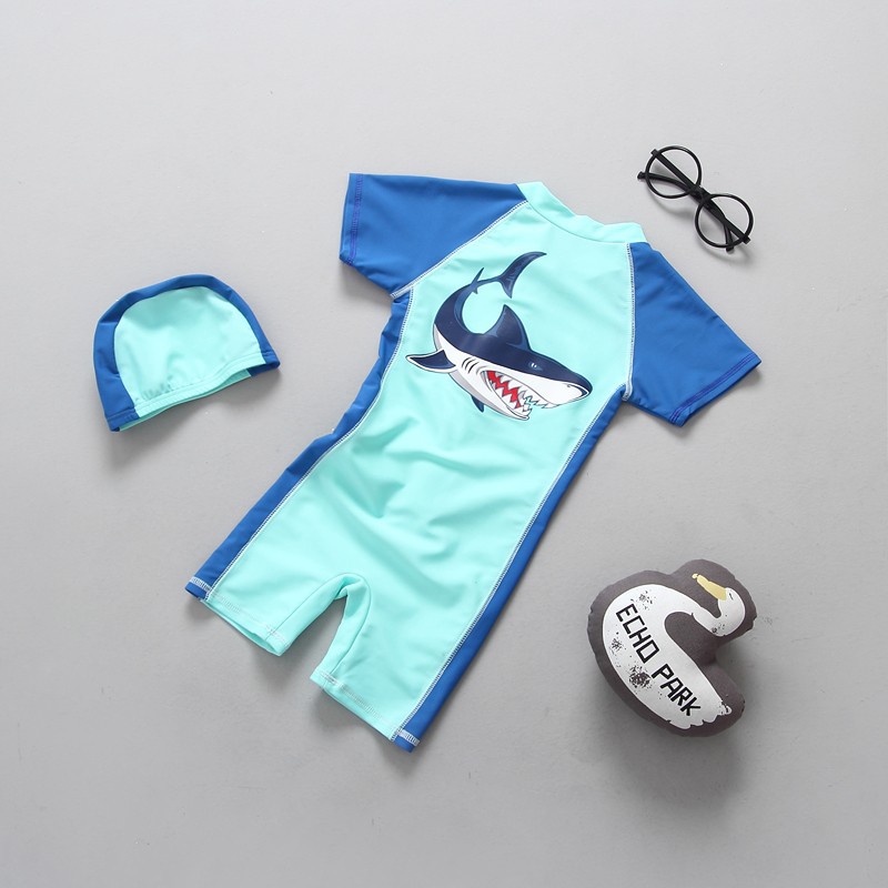 South Korea children's one-piece short-sleeved swimsuit uv protection boy shark surf suit set sunscreen surf suit