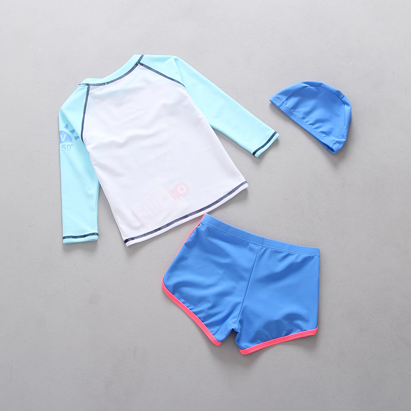 A three-piece set of Korean girl's Korean-style two-piece flat-angle quick-drying sports suit, sun protection and swimming swimsuit details Picture