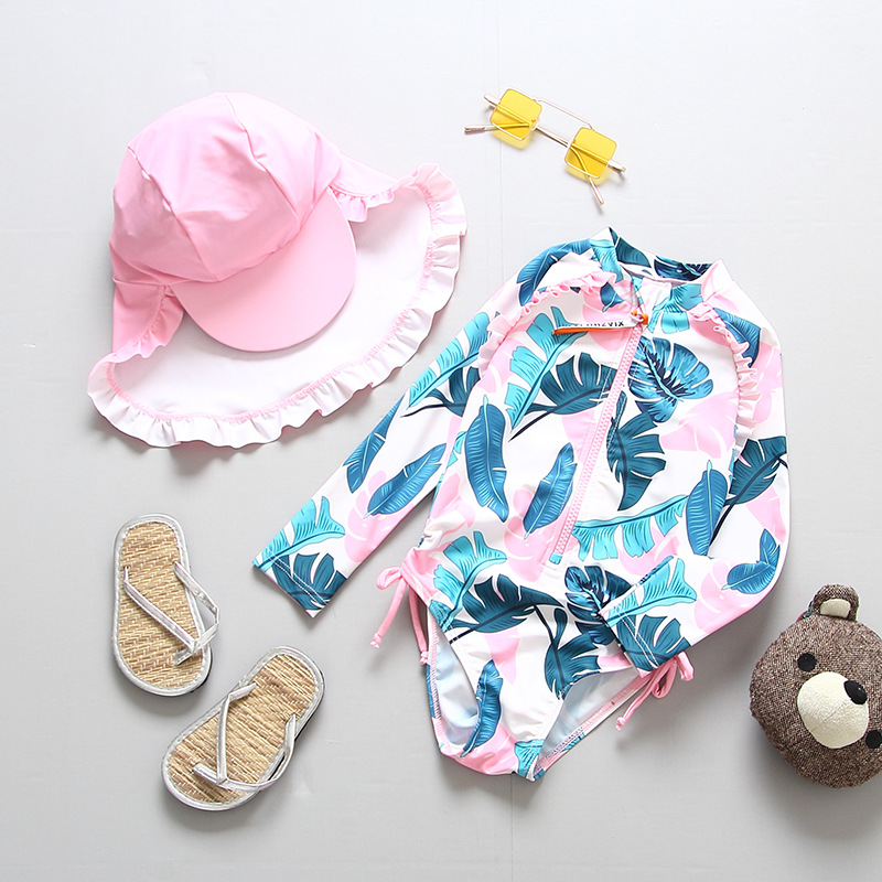 Export South Korea one-piece sunscreen UV resistant beach bathing suit for girls baby girl princess long sleeve sunscreen bathing suit