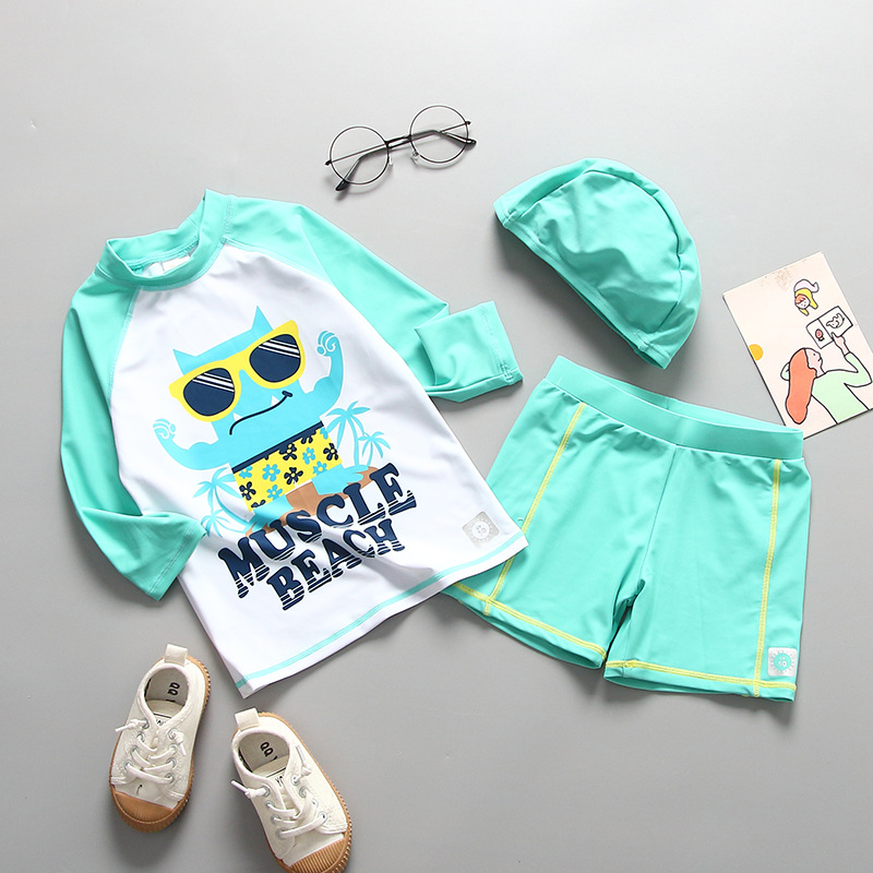 Hanfan children's swimming suit, boy's split surf suit, children's sun protection baby long sleeve sports swimming suit and pants set thumbnail
