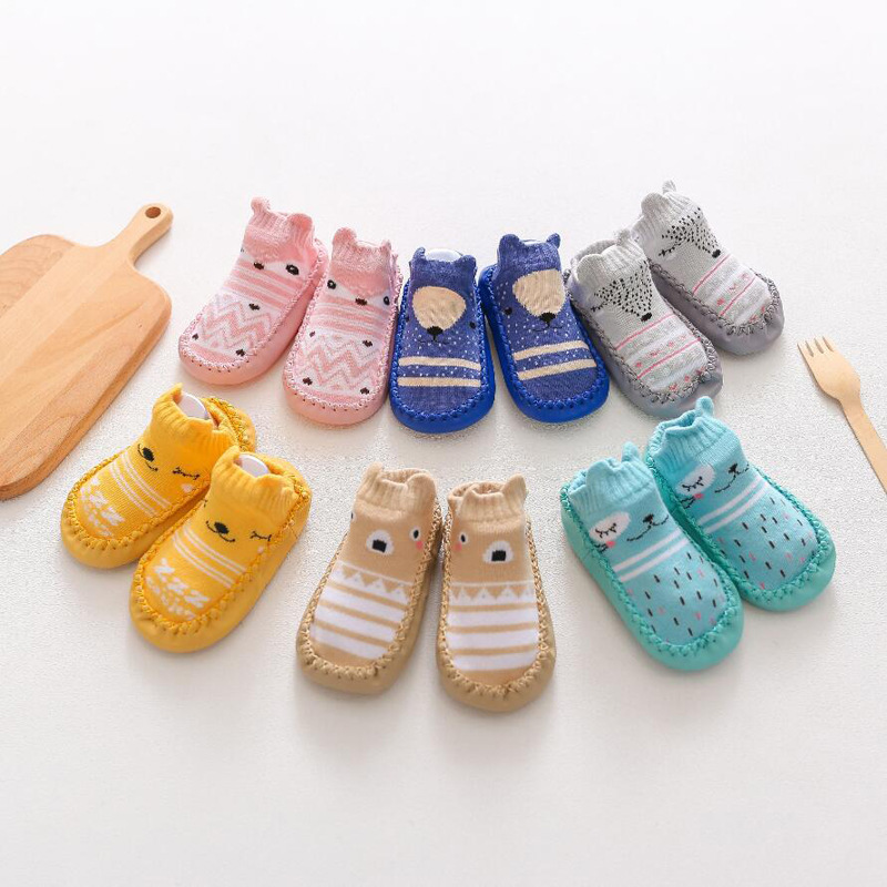 20 Cartoon baby leather-soled socks, baby walking floor socks, fox-style anti-slip children's soft-soled shoes and socks wholesale details Picture