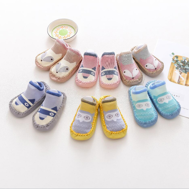 20 Cartoon baby leather-soled socks, baby walking floor socks, fox-style anti-slip children's soft-soled shoes and socks wholesale Item Picture