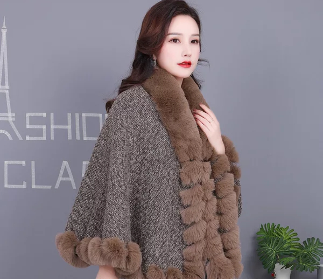 2020 new faux cloak CC fur fake fur cape coat European women's style plush wear fur
