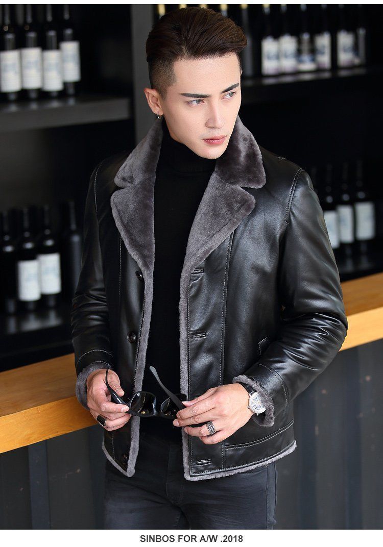 Haining fur one man slim leather leather coat men's thick suit leather jacket middle-aged fur coat winter