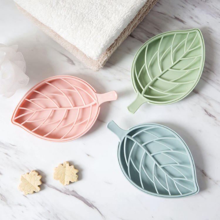 Draining double-layer soap box, home creative and fashionable plastic bathroom leaf draining soap tray, bathroom soap dish Specification image