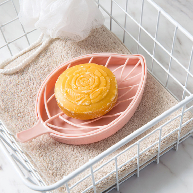 Draining double-layer soap box, home creative and fashionable plastic bathroom leaf draining soap tray, bathroom soap dish Item Picture