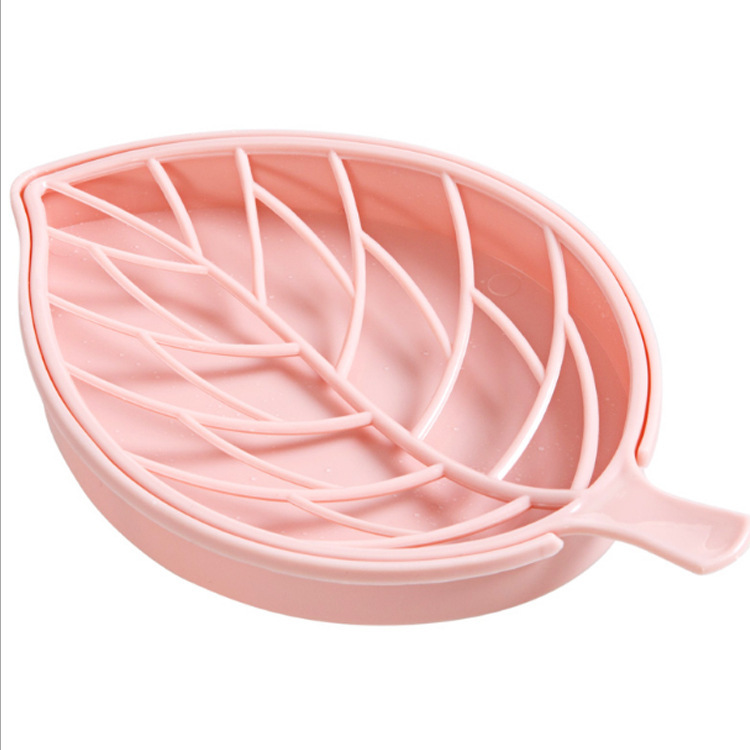 Draining double-layer soap box, home creative and fashionable plastic bathroom leaf draining soap tray, bathroom soap dish details Picture