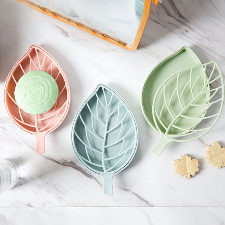 Draining double-layer soap box, home creative and fashionable plastic bathroom leaf draining soap tray, bathroom soap dish