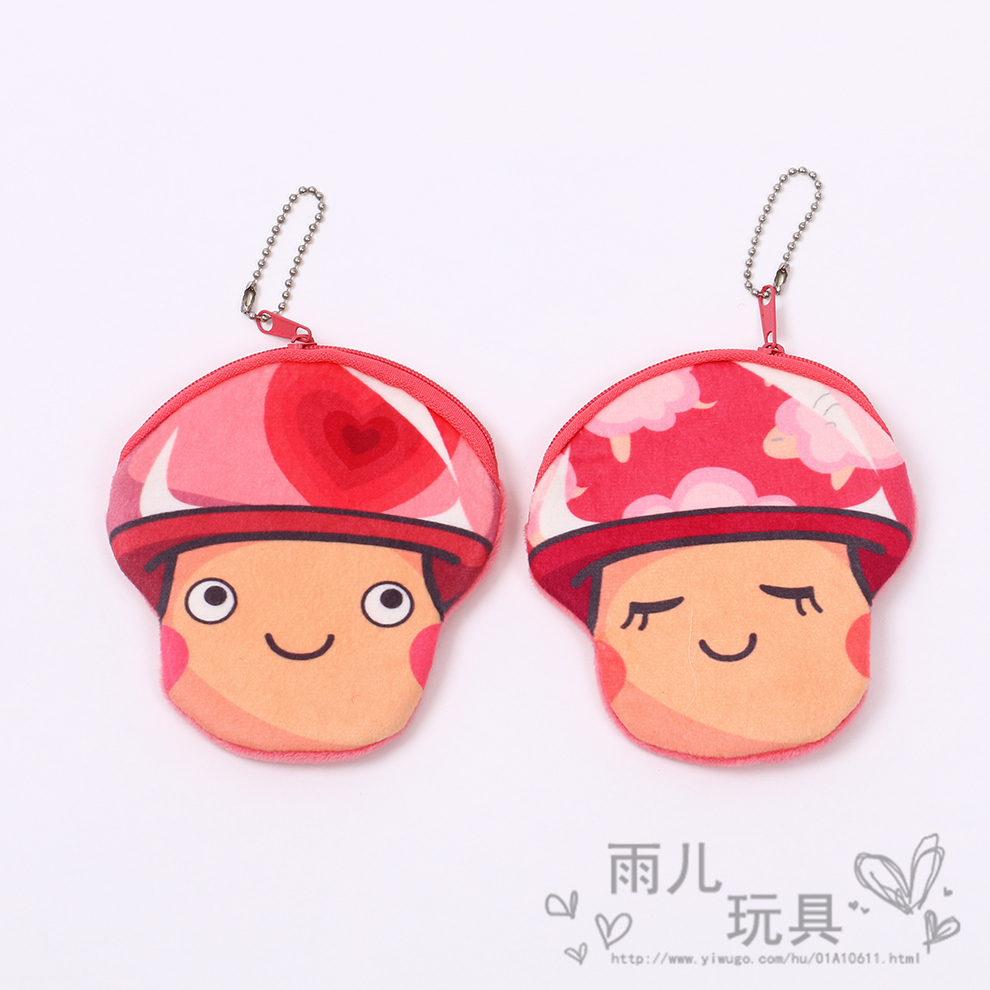 Cute and adorable cartoon creative mushroom plush coin purse, coin case, card case, student schoolbag pendant Specification image