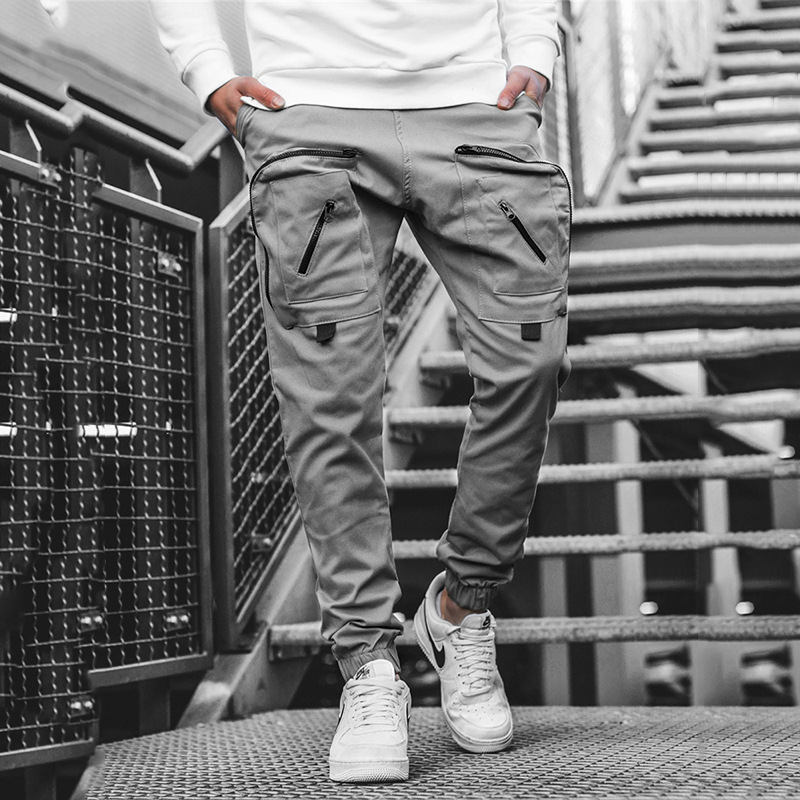 New men's workwear trousers for foreign trade, Amazon bestseller woven multi-pocket casual pants, tight-fitting skinny pants details Picture