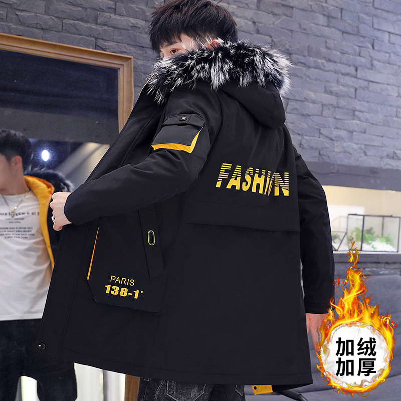 2020 winter cotton-padded jacket for men, thickened with fleece, student cotton-padded clothes, slimming men, stylish and versatile, medium-length cotton-padded jacket