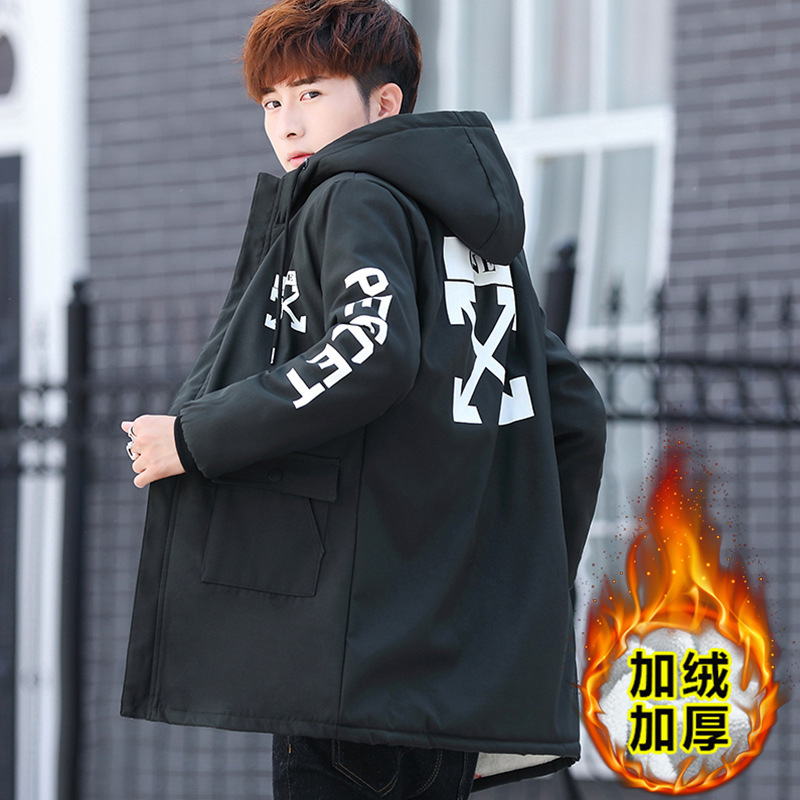2020 winter cotton-padded jacket for men, thickened with fleece, student cotton-padded clothes, slimming men, stylish and versatile, medium-length cotton-padded jacket Specification image