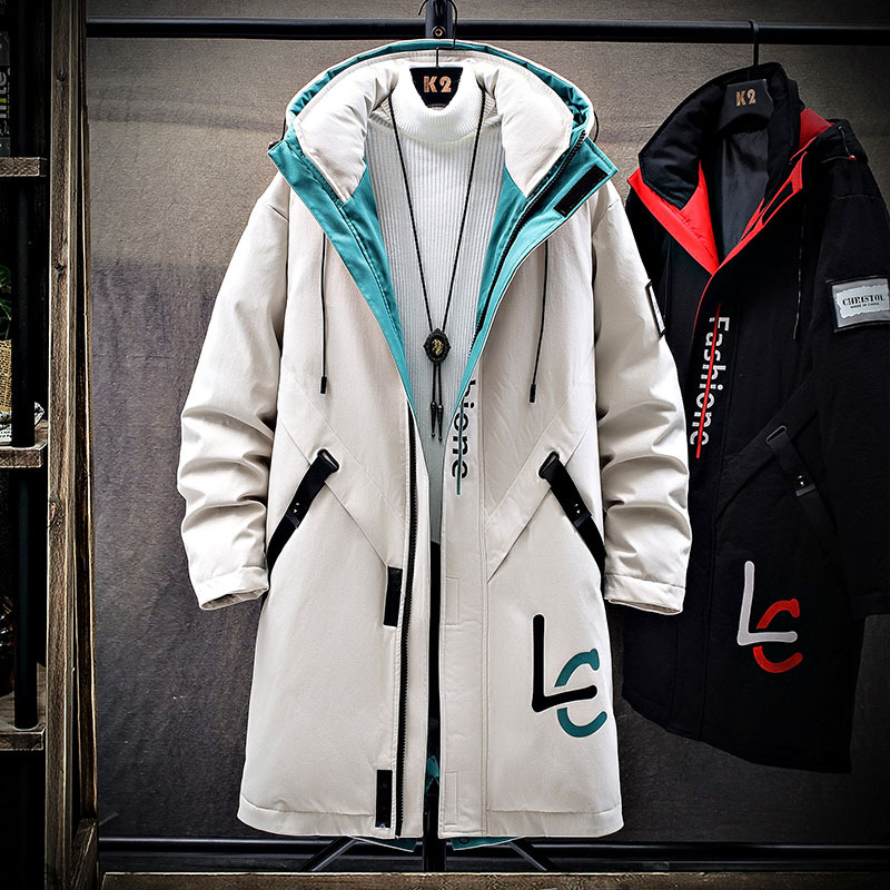 Men's cotton-padded jacket, mid-length trendy brand coat, new winter trend down cotton-padded jacket, thick and warm cotton-padded jacket for men