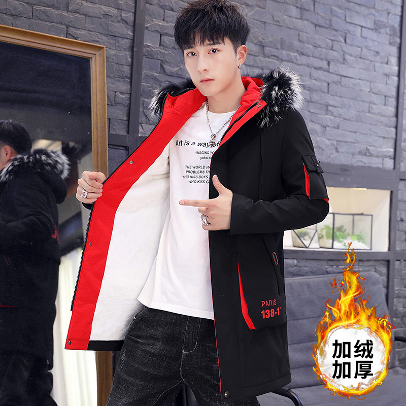 2020 winter cotton-padded jacket for men, thickened with fleece, student cotton-padded clothes, slimming men, stylish and versatile, medium-length cotton-padded jacket Item Picture