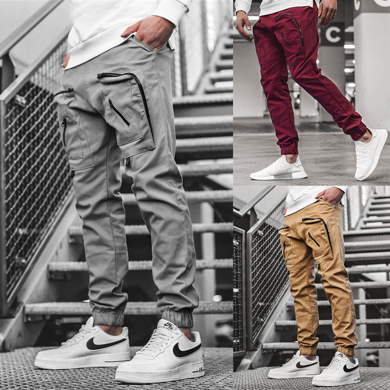 New men's workwear trousers for foreign trade, Amazon bestseller woven multi-pocket casual pants, tight-fitting skinny pants