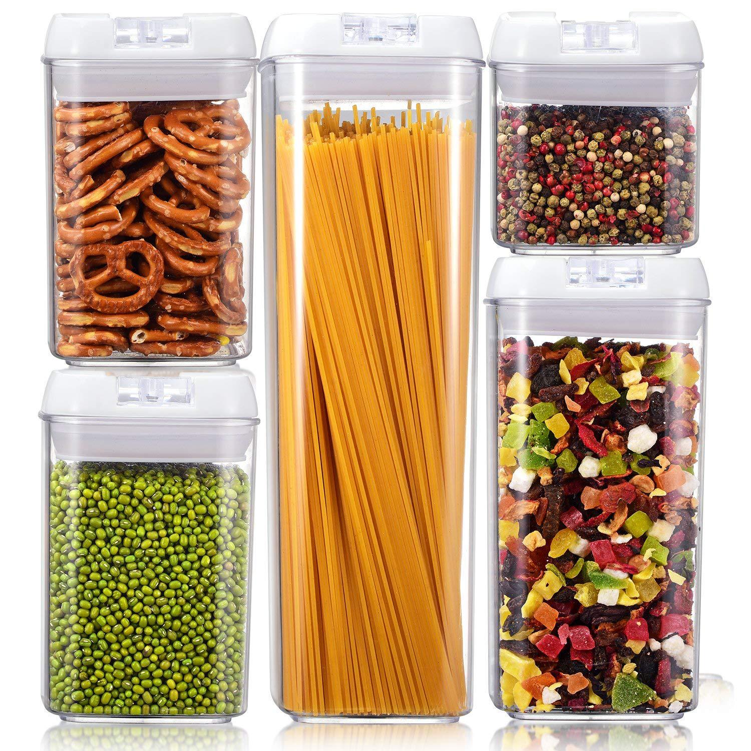 علب مختومة بحجم الأغذية، علب بلاستيكية في المطابخ تحتوي على الحبوب المجففة Item Picture