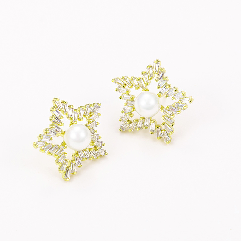 Xuping Jewelry's new copper alloy inlaid pearl zircon earrings, Star Japan and South Korea ins925 silver needle stud earrings for women details Picture