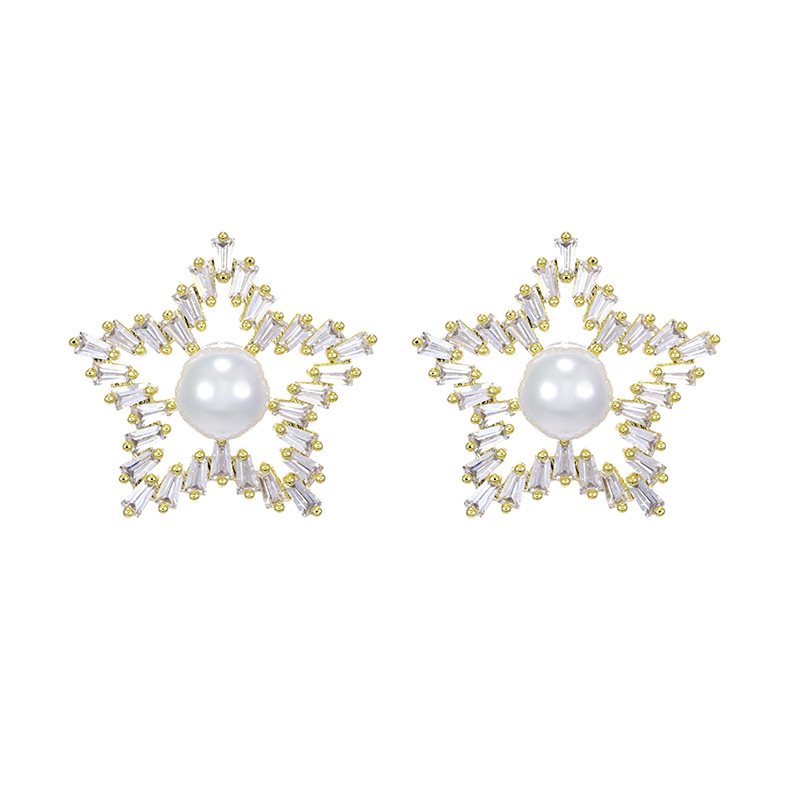 Xuping Jewelry's new copper alloy inlaid pearl zircon earrings, Star Japan and South Korea ins925 silver needle stud earrings for women Specification image