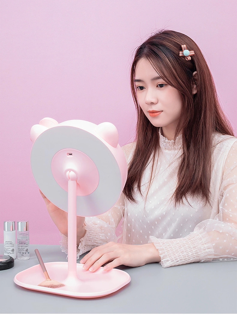 New high-appearance-level color rendering makeup mirror with LED light fill light beauty mirror folding student portable dressing mirror round details Picture