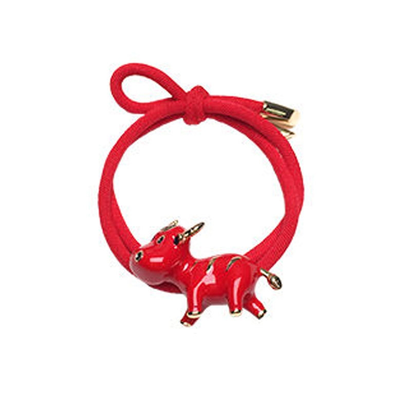 Korean New Year red string hair band, New Year of the Ox zodiac year headband, bracelet style rubber band, new bun hairstyle New Year's Eve headwear Application Scenario