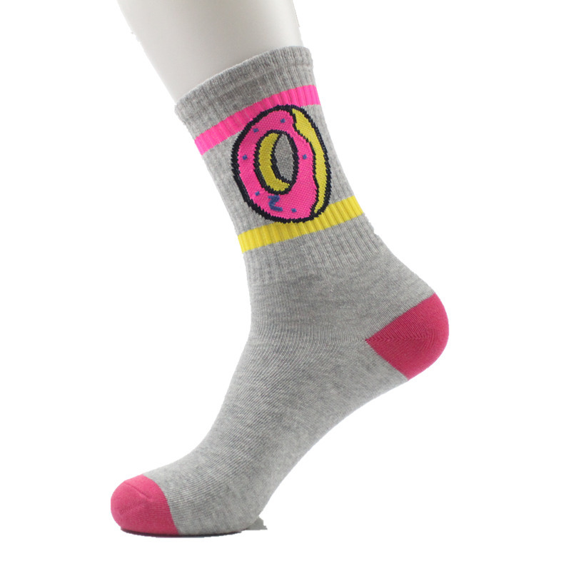 Mid-calf mid-waist sports socks for men and women, skateboard sweet ring sock donut Specification image