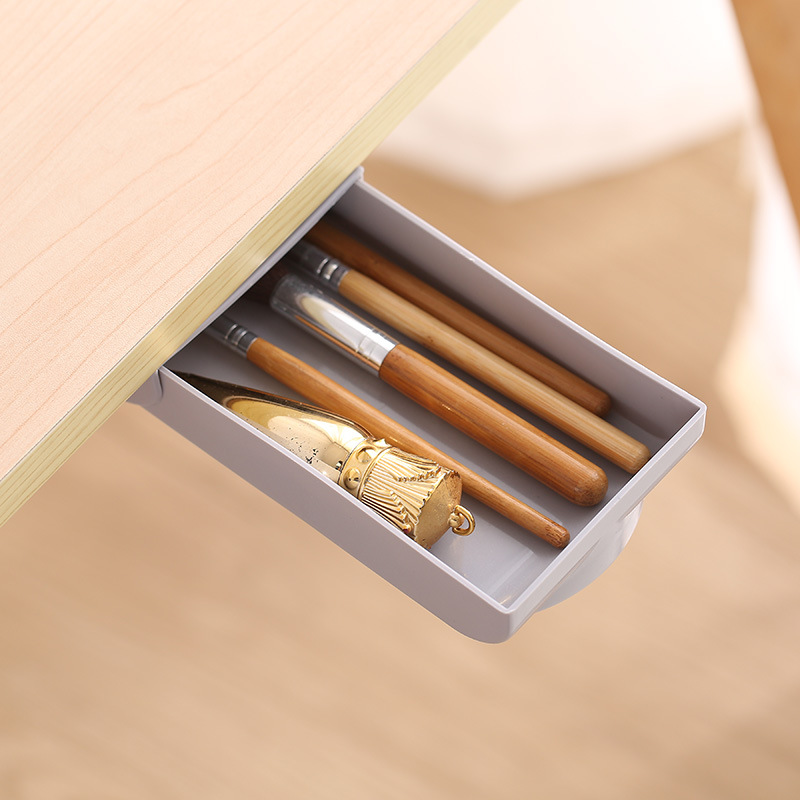 Cartoon smiling face drawer-style storage box, no need to punch holes, hidden stationery and pen cases under the table, household small item storage rack Specification image