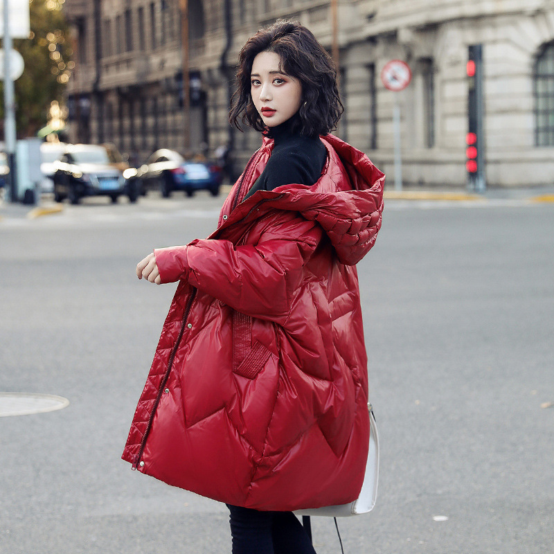 White duck down jacket for women, mid-length, 20 autumn/winter new style, Korean style loose, petite winter thickened coat details Picture
