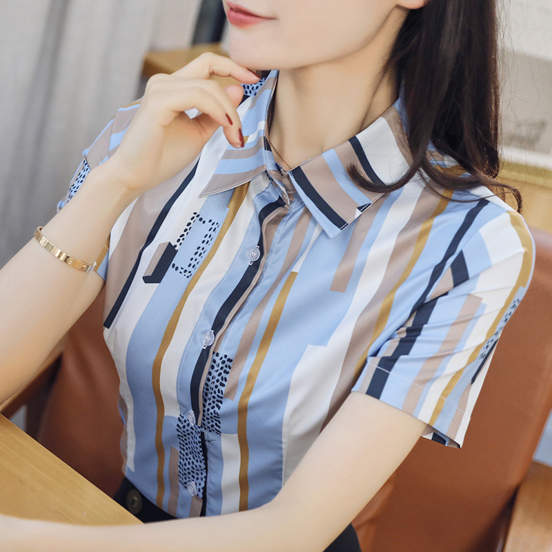 Printed 20 summer shirt, women's short-sleeved shirt, new slimming and slim white shirt, pattern white star top Specification image