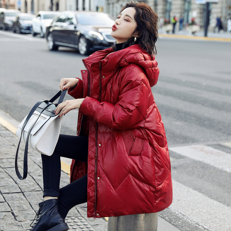 White duck down jacket for women, mid-length, 20 autumn/winter new style, Korean style loose, petite winter thickened coat Application Scenario