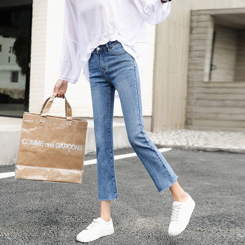 Nine points jeans lady autumn eight straight tube loose high waist thin elastic new slim little man
