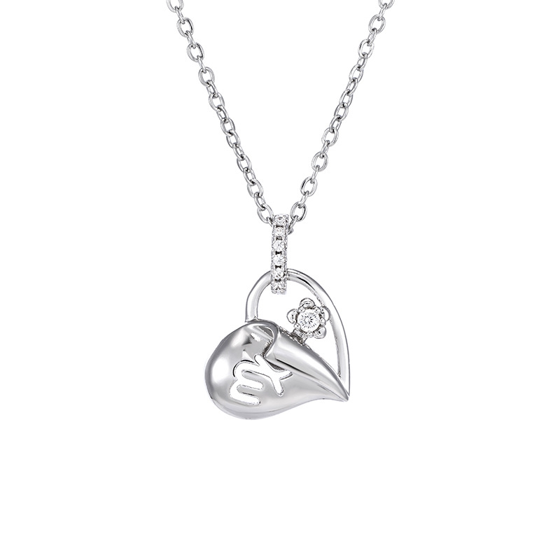 Xuping Jewelry's new white gold plated, zircon inlaid collarbone chain, copper alloy electroplated, Japanese and Korean heart-shaped necklace for women Item Picture